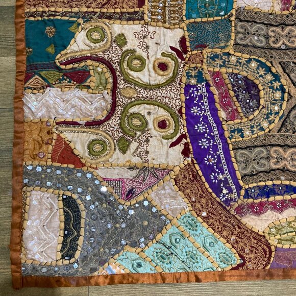 Old Handmade Indian Embroidery Tapestry Wall Hanging Crazy Quilt - Picture 6 of 8